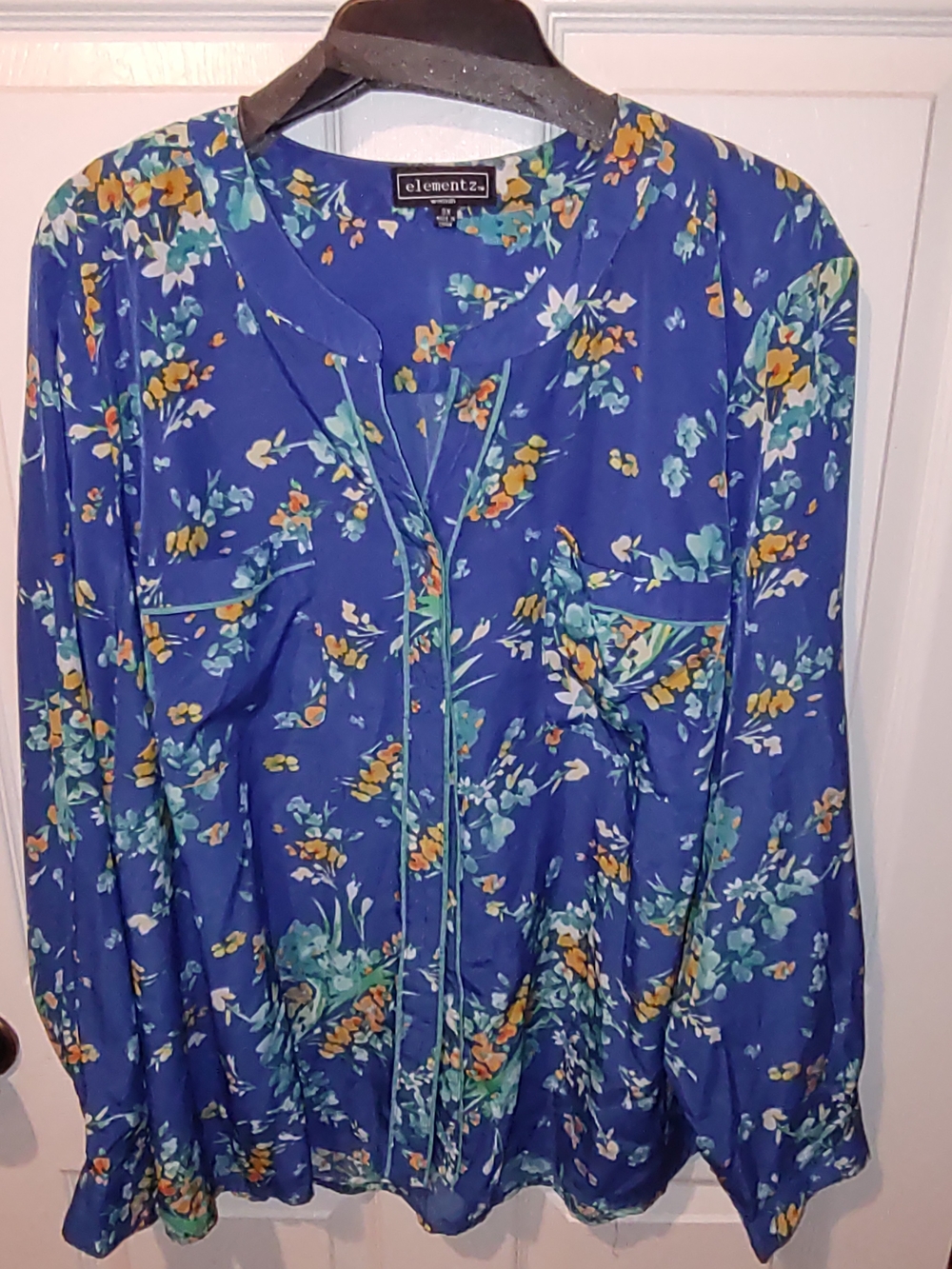 Royal Blue Floral Long-Sleeve Blouse